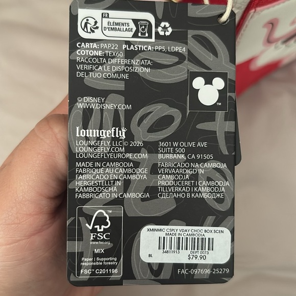 Minnie Mouse Heart Crossbody Hard Tag Loungefly Bag in Red & Pink - Picture 4 of 6